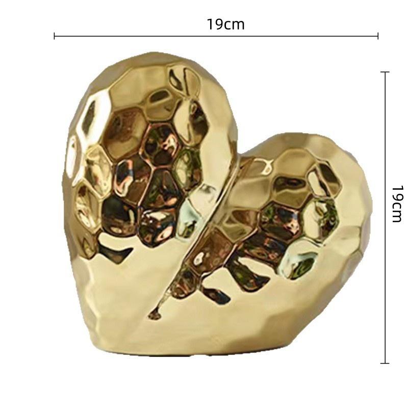 Ceramic Handicrafts Three-dimensional Heart Shape Geometric Sectioned Golden Heart Shape Decorative Figurines Home Decoration
