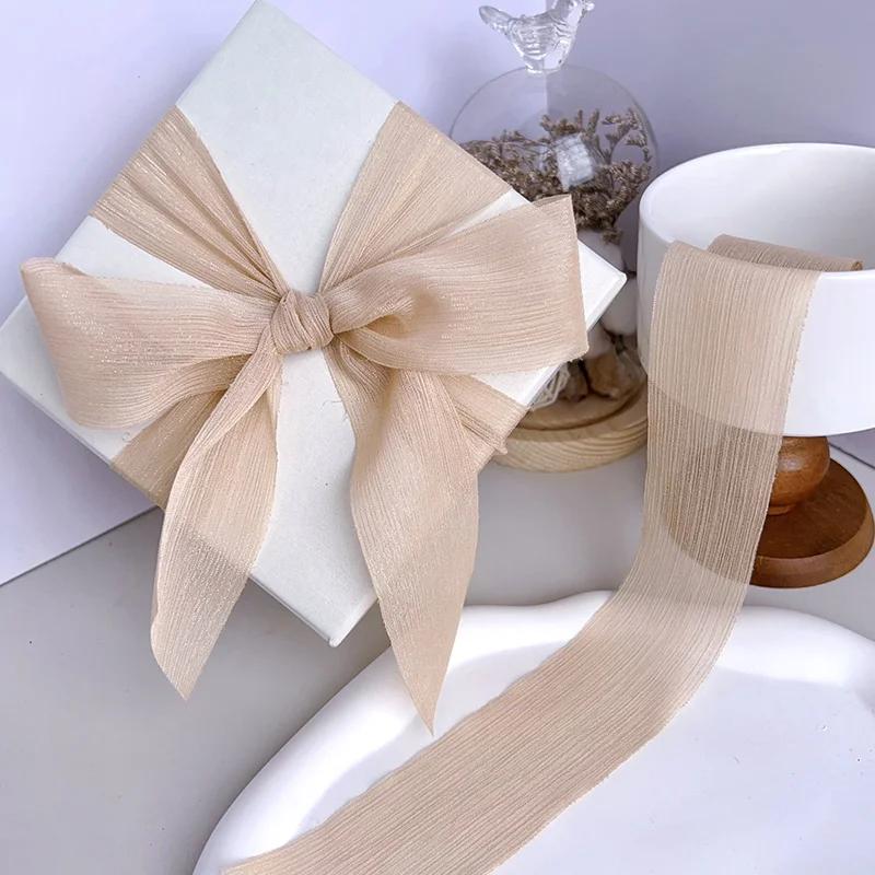 Silver Sparkling Yarn Ribbon Chiffon Wedding Wrinkle Mesh Accessories Bright Silk Wrinkle Gift Box Flower Bundle Packaging