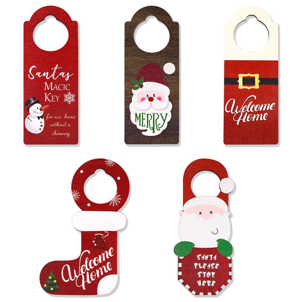 Christmas Decorations Wooden Door Hanging Cartoon Santa Claus Snowman Christmas Shopping Mall Store Layout Door Handle Pendant