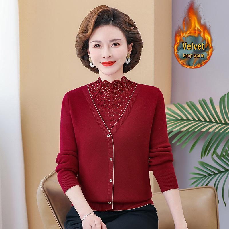 Cozy Velvet-Lined Sweater: Fashionable Base Layer for Middle-Aged & Elderly Women