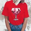 Fashion Pink Wine Glass Printed T-Shirts Women Summer Casual Short Sleeved T-Shirts Round Neck Tops