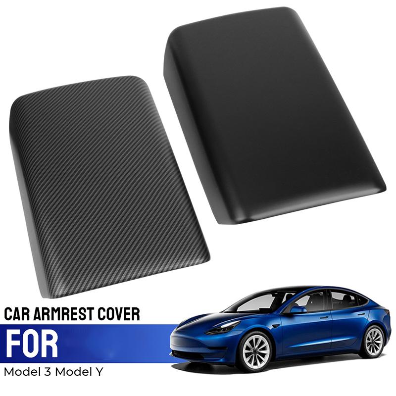For Tesla Model 3 Y ABS Armrest Box Cover Rear Air Outlet Protective Cover Black Carbon Fiber Electric Vehicle Sticker Decoratio