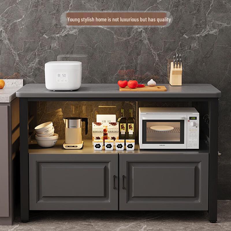 Modern Kitchen Storage Rack with Rock Slab Countertop