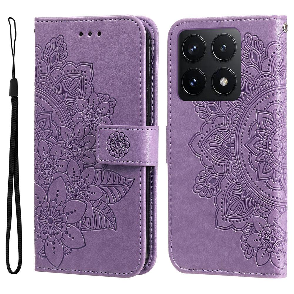 

For Xiaomi 14T Case Floral Pattern PU Leather Wallet Stand Phone Cover Purple