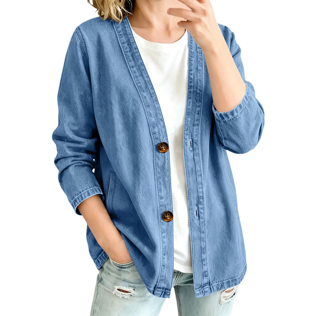 Women’s Casual Denim Cardigan Jacket Long Sleeve Button Front Relaxed Fit Lightweight Outerwear for Everyday Wear