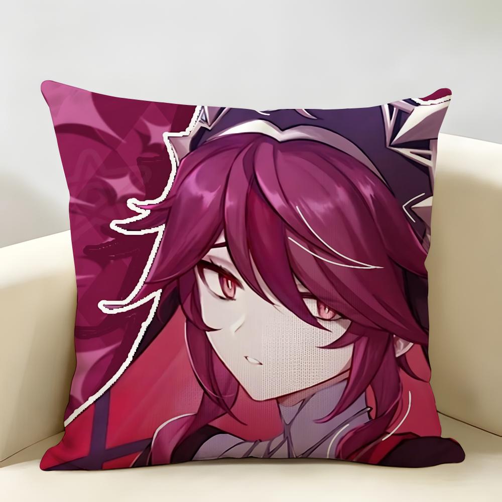 Rosaria Genshin Game Cushion Cover Natural Linen Organic Fabric DoubleSided Printing Room Sofa Decor Pillow Case