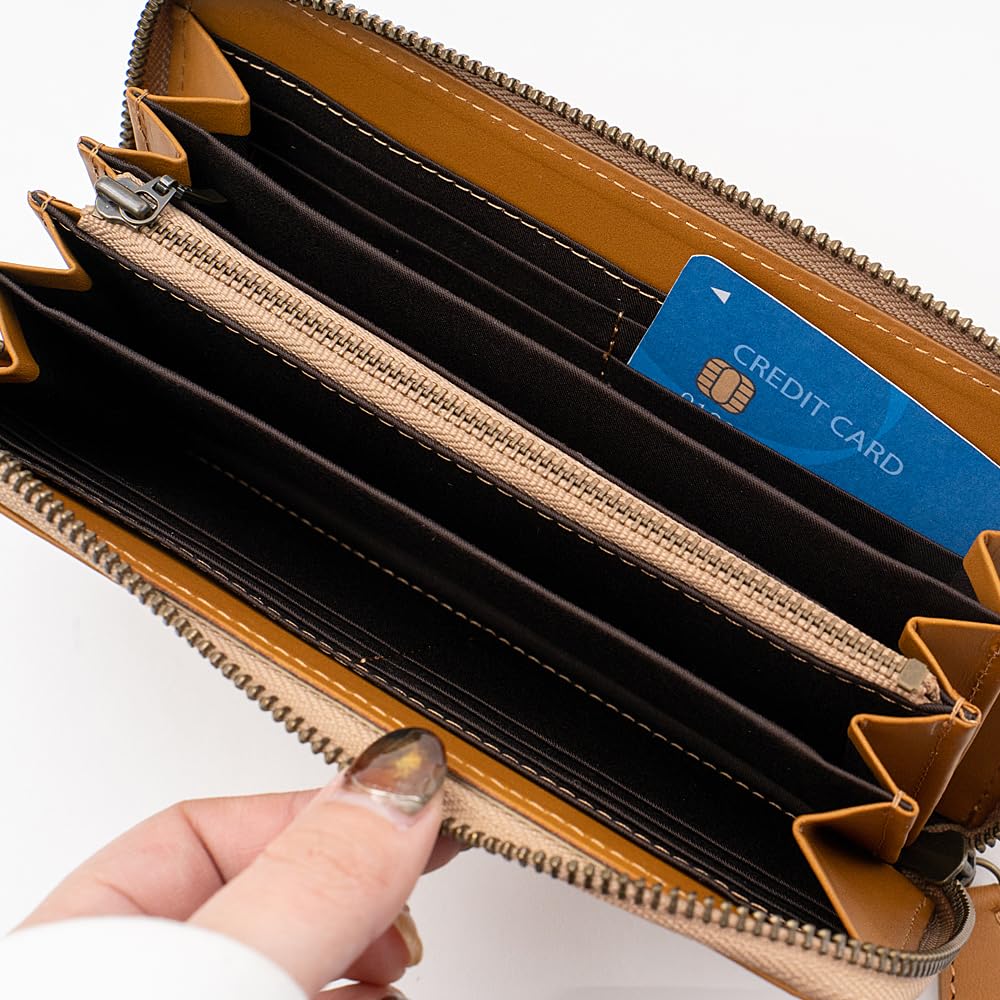 E-MONO Genuine Leather Long Wallet, Himeji Leather, Skimming Prevention, Men's Round Zipper Wallet, Leather Zipper Purse, Long Wallet, Business