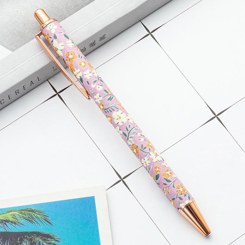 1.0mm Exquisite Flowers Ballpoint Pens Kawaii Floral Signature Pens Smooth Writing Metal Press Gel Pens Gifts Office Supplies