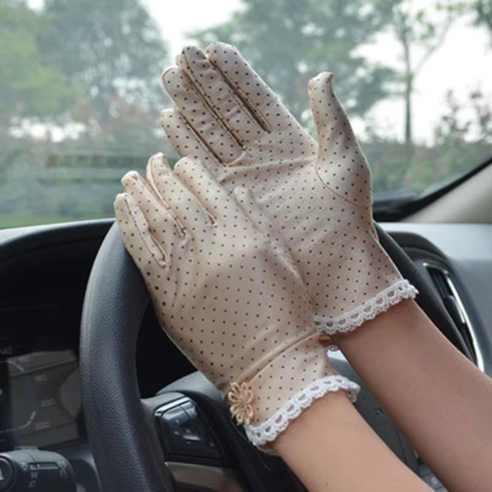 

Breathable Driving Gloves Polka dot Lace Patchwork Gloves Casual Sun Gloves