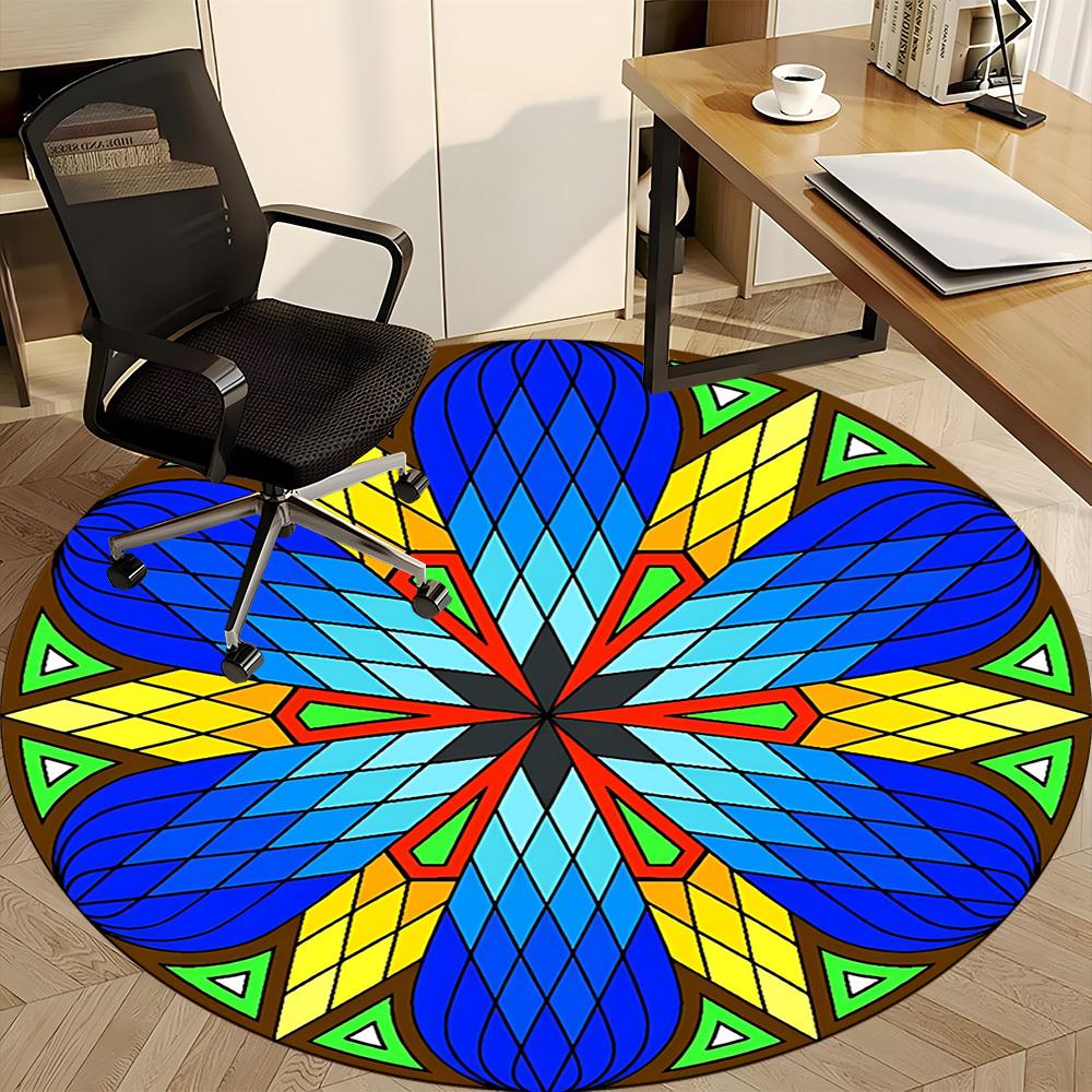 1pc Mandala Stained Glass Office Round Rug, Non-slip, Soft and Durable Office Rug for Interior Decoration, Perfect for Office, Beautiful Decoration yy
