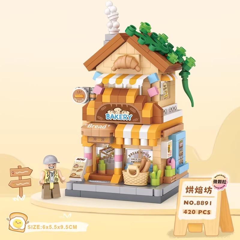 Building Blocks City View Scene Coffee Shop  Store Architectures Model Assembly Toy Christmas Gift For Children Adult
