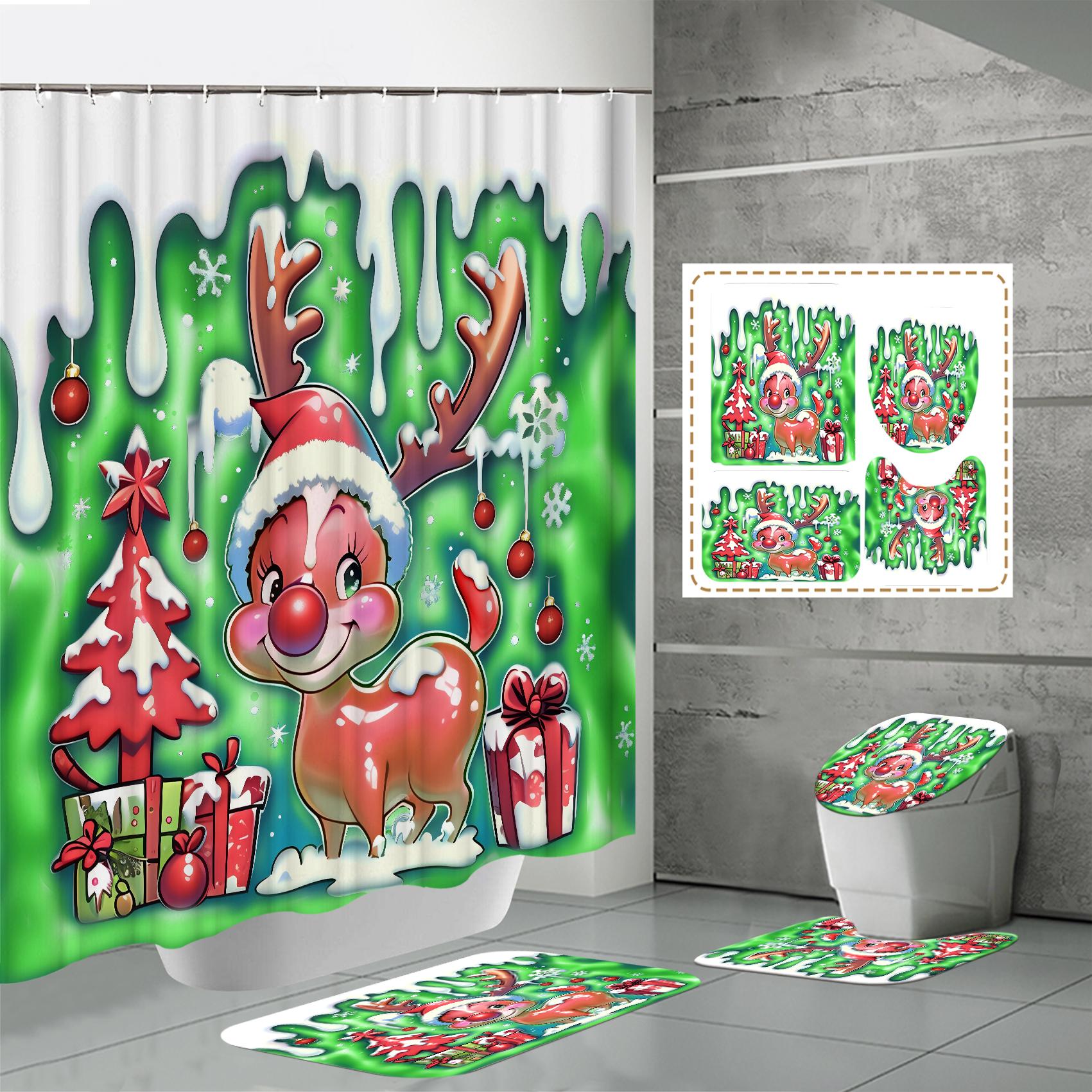 

4 ШТ. Наборы штор для душа со шторкой для душа и ковриками, коврик для крышки унитаза, U-образный коврик и коврик для ванной, набор для ванной комнаты с 12 крючками One Size