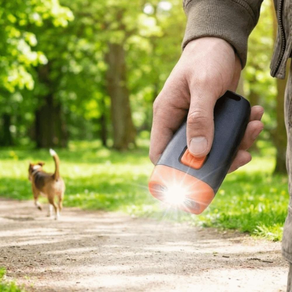 Portable Ultrasonic Dog Repeller Rechargeable Handheld Bark Deterrent Device with Lanyard LED Light Dog Training Tool