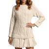 Women's Solid Round Neck  Dough Twists Knitting Chiffon Splicing Sweet Temperament Dress