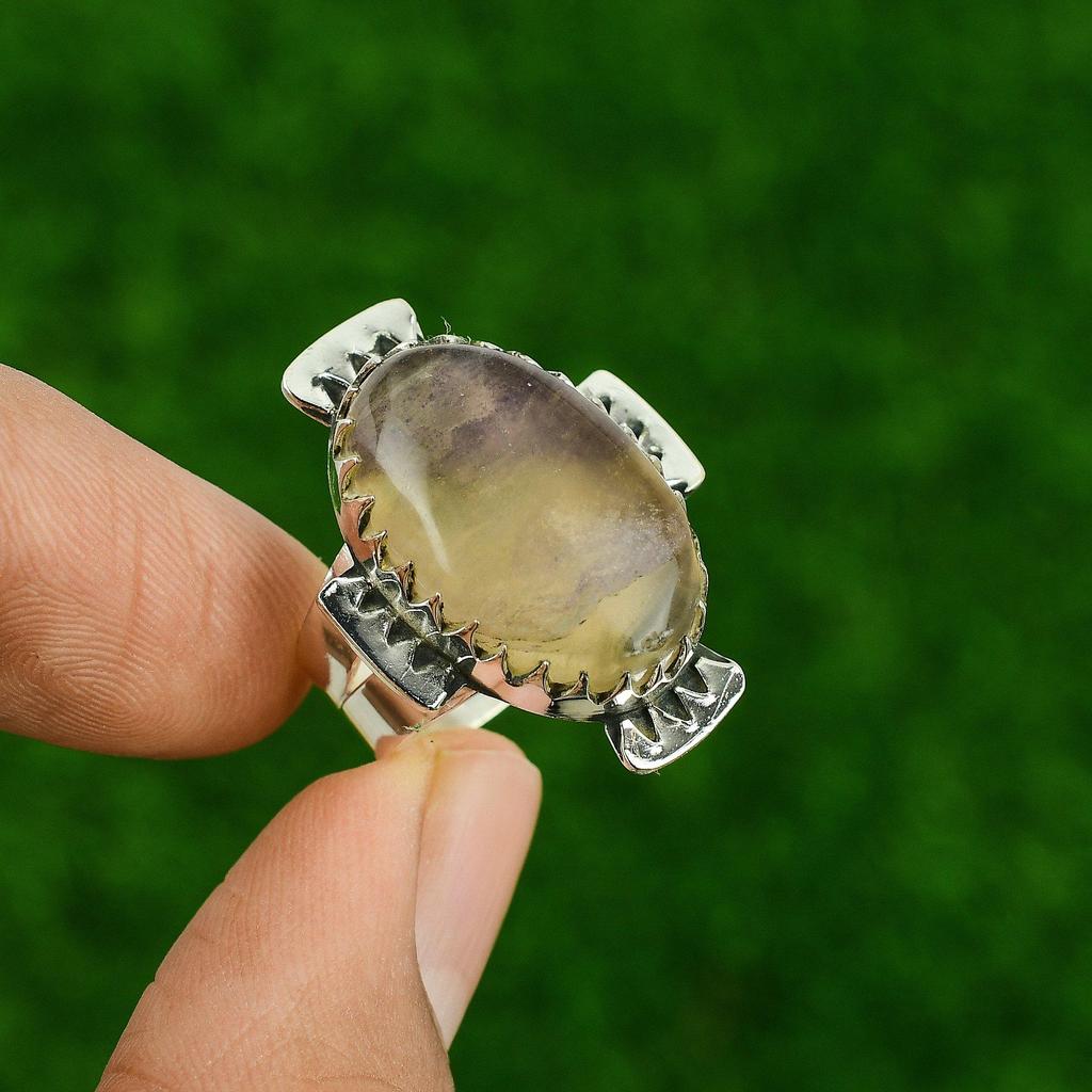 Sterling Silver Multi  Fluorite Stone Engagement Statement Birthday Ring US 7.75
