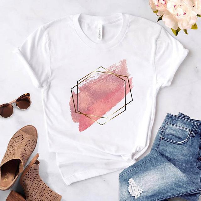 Love Heart Print T-Shirts For Women Clothing Round Neck Casual Top Clothes Short Sleeve Versatile Graphic Printed Fashion Shirts