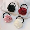 Hair Tie French Style Glossy Satin Rose Flower Decor Handcrafted 3D Petal Design Hair Rope Soft Smooth Fabric Hair Accessory