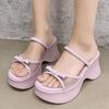 Fashion Women High Heels Slippers Platform Bow Designer Shoes Summer Woman Heeled Sandals New 2025 Fashion Slides Pumps Zapatillas Mujer