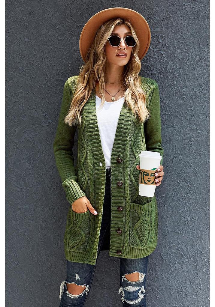 Autumn/Winter V-Neck Single-Breasted Long Cardigan for Women - European American Knitwear