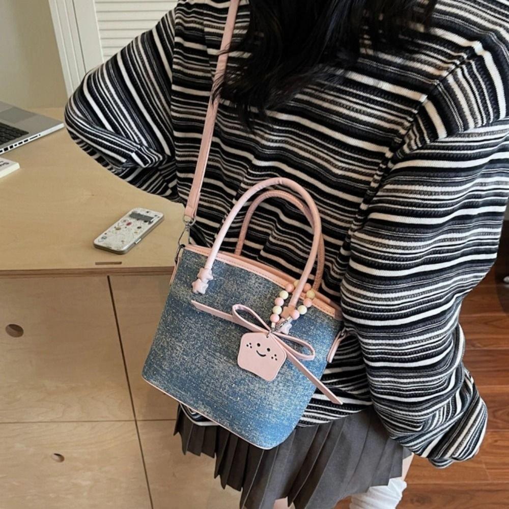 Elegant Korean Crossbody Bag Rhinestone Women 's Handbag Retro Denim Bucket Bag  Travel