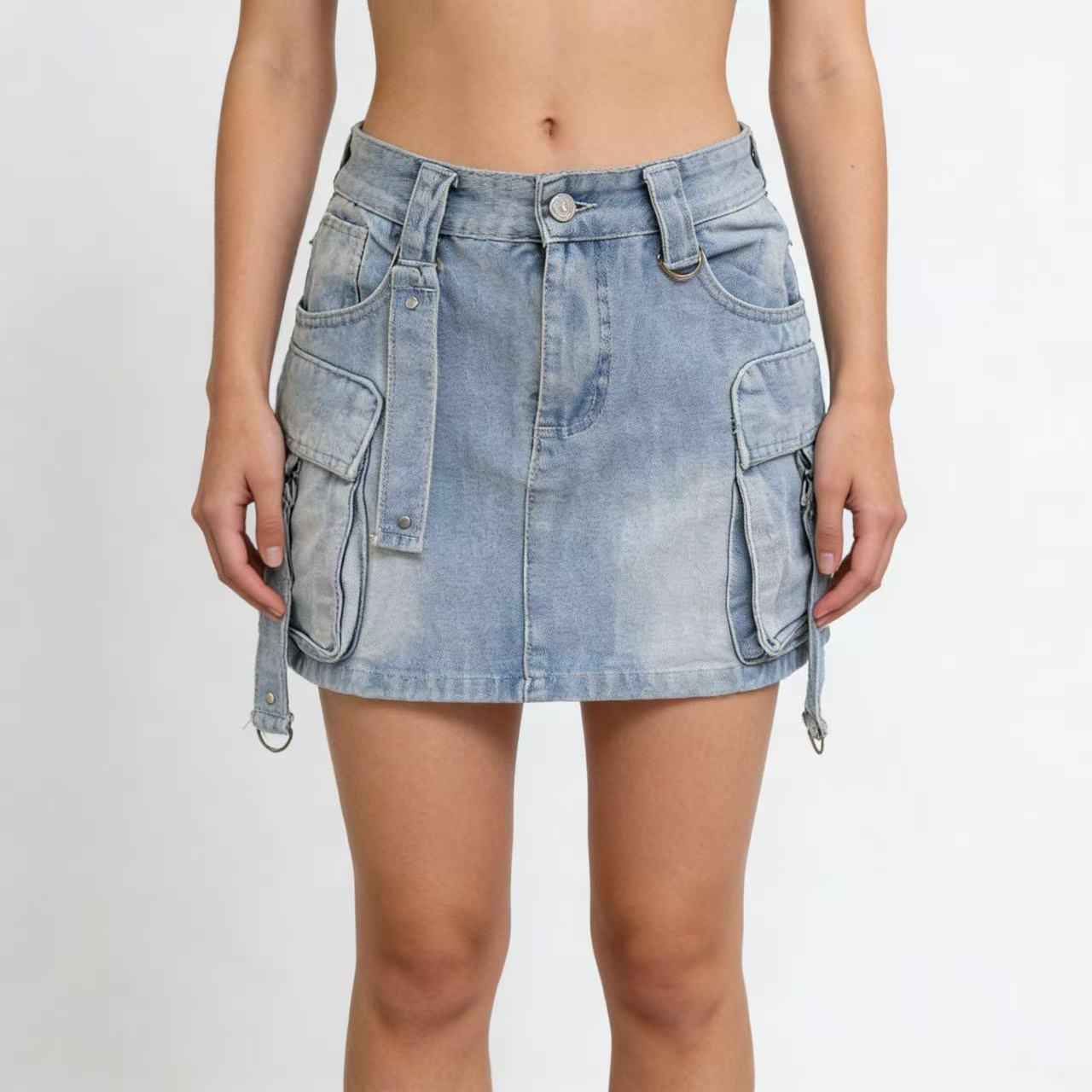 

Summer Korean Style Women s Denim Skirt with Large Pockets S світло-синій колір