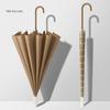 16-Rib Umbrella with Japanese-Style Fresh Design, Leather Handle, Curved Hook, Straight Pole, Large Double-Person Umbrella for Sun and Rain, Gift or