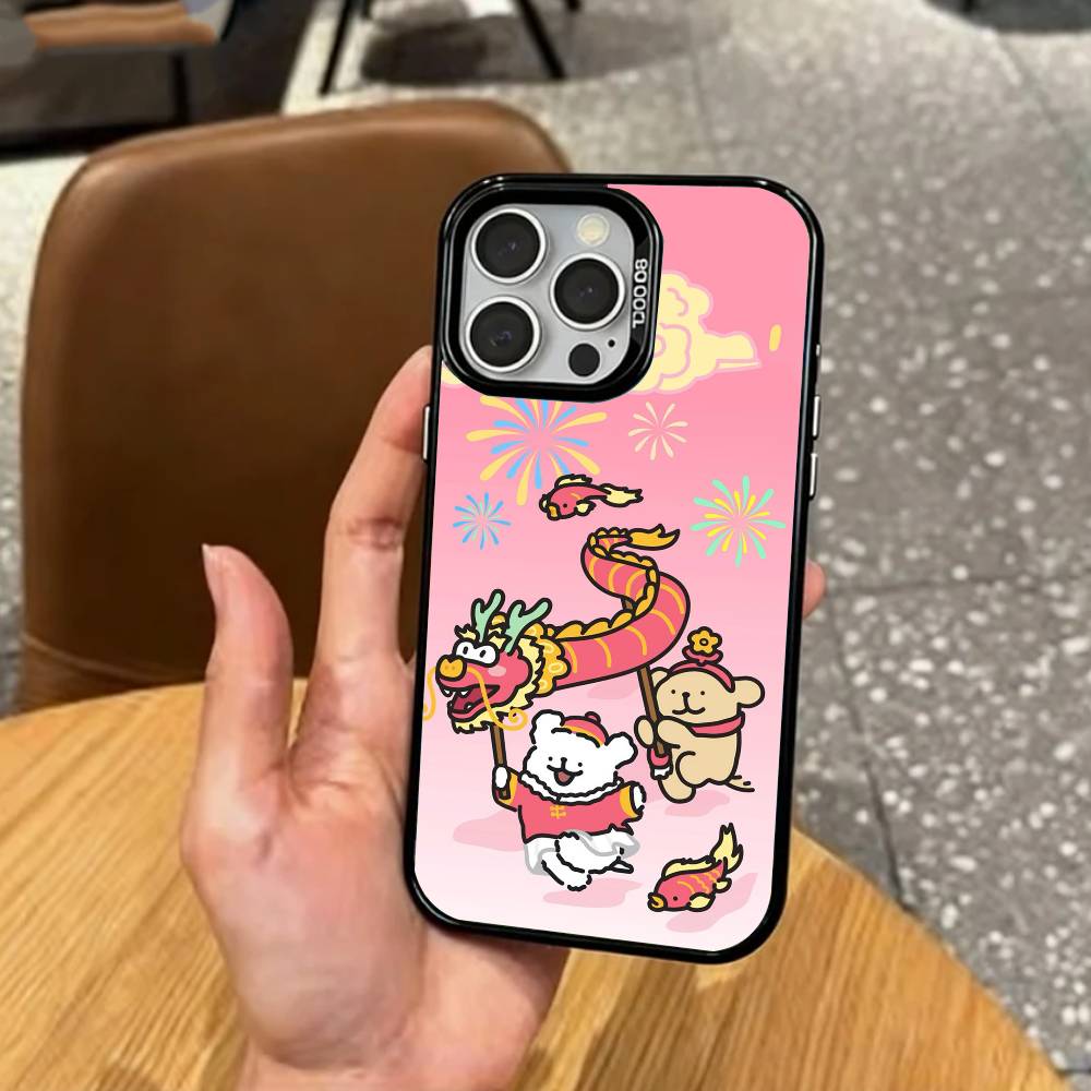 L-Lovely Line Puppy Cartoon Cute Dog   Phone Case For iPhone17,16,15,14,13,12,11 Plus,Pro Max Colored Silver Plated Inside Cover