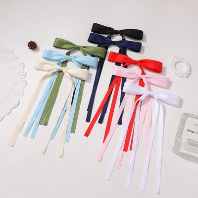 Μπαρέτα με φιόγκο από σατέν μονόχρωμη για γυναίκα κομψό στυλ μακριά φουρκέτα με κορδέλα fashion κορίτσι φουρκέτα αξεσουάρ μαλλιών