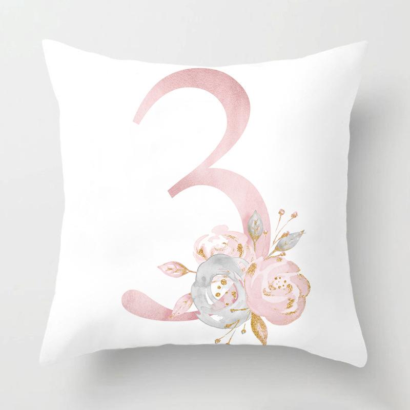Rosa alphanumerisch bedrucktes Muster Polyester Kissenbezug für Zuhause Wohnzimmer Sofa Autodekoration Lendenkissen Kissenbezug