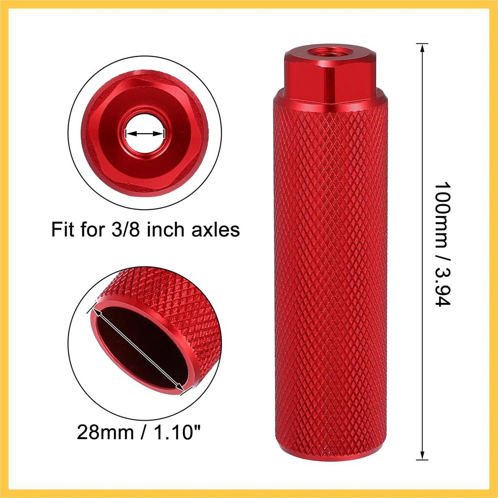 BULLSPANN 2 Pairs 100x28mm Universal Aluminum Alloy Rear Foot for and Bikes Pegs, 3/8 Inch, Red, BMX, MTB,