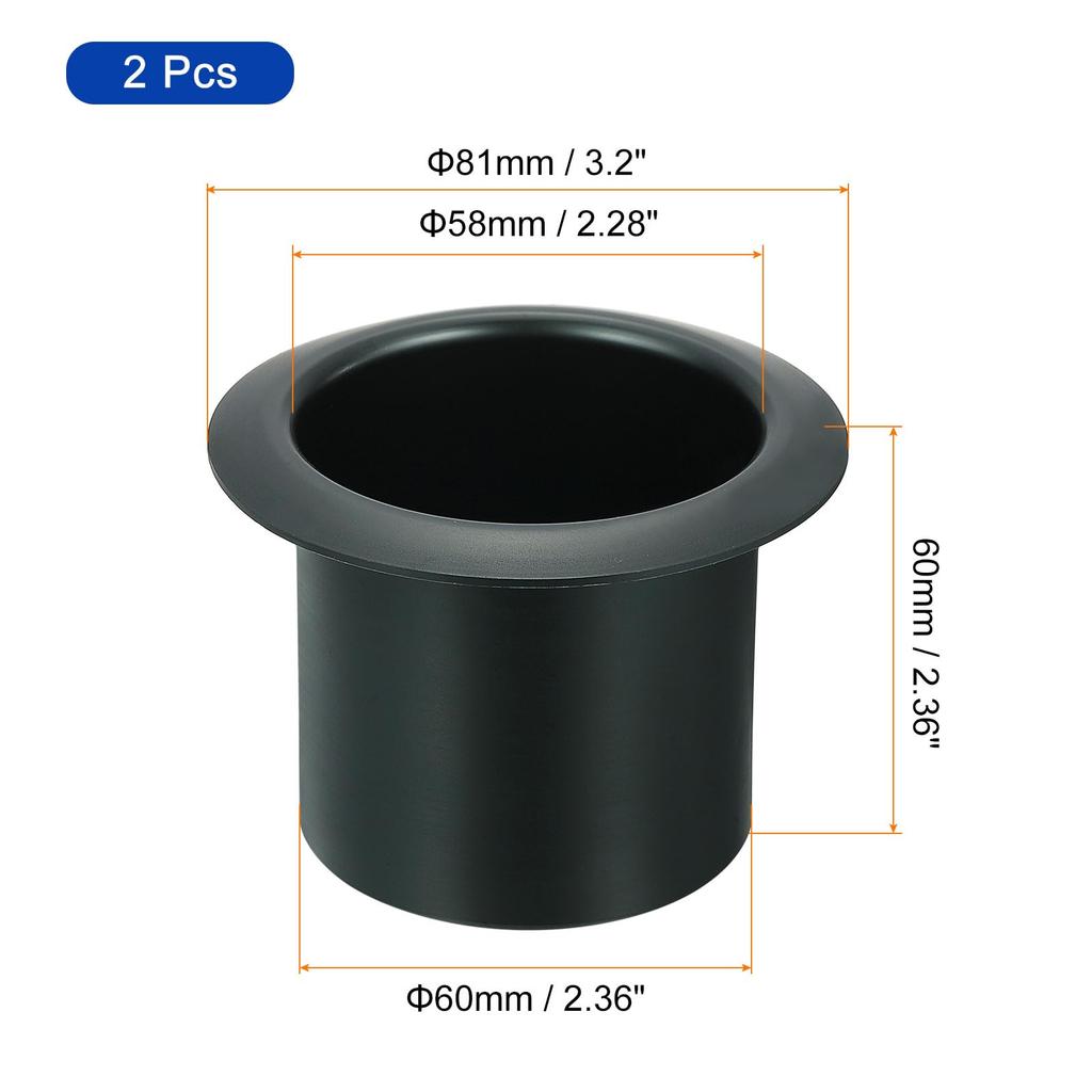 uxcell 2pcs Aluminum Drop-in Cup 2.36"x3.2" Drink Holder Poker Table Cup Holder for Sofa Boat Car Marine Black