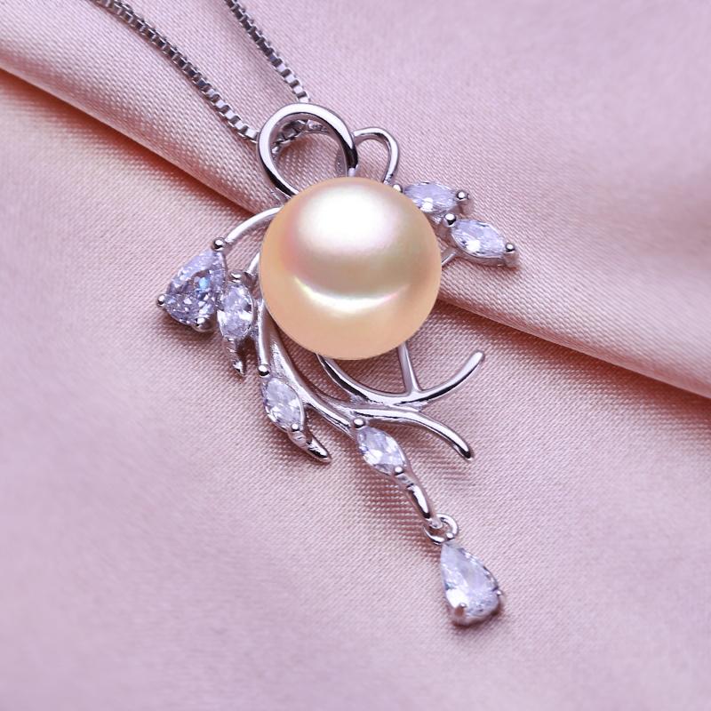 seniko 10-11mm Big Freshwater Pearl Fashion Green Austrian Crystal Leaf Necklaces For Women