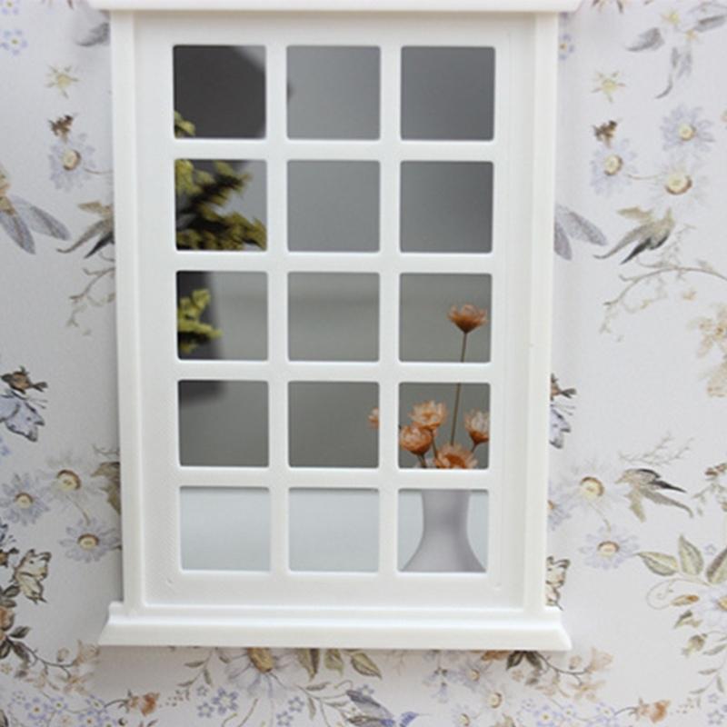 White Miniature Doll House Window Frame With Panels For Customizable Doll Accessories
