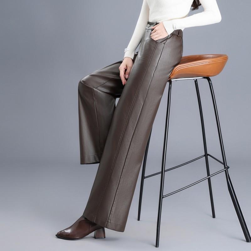 Womens High Waist Wide Leg PU Pants Loose Long Straight Trousers Petite Friendly Fall 2026