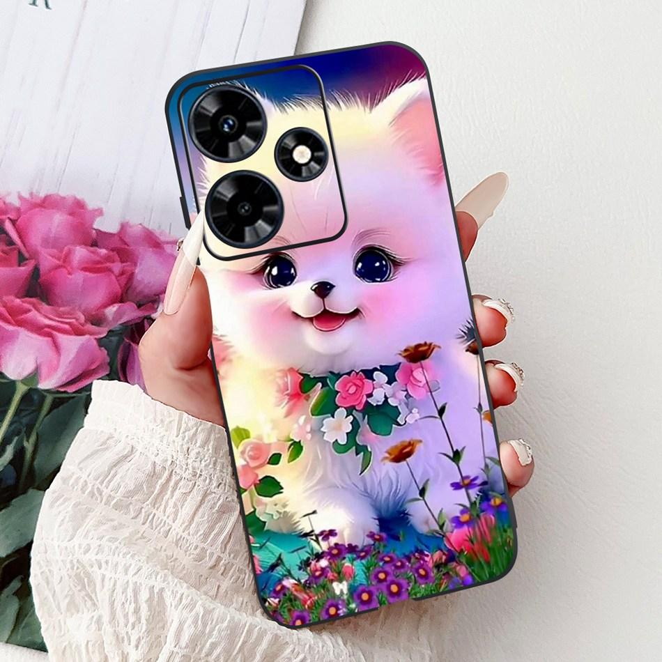 For Infinix Hot 30 Play 30i Hot30 4G Elegant Floral Cat Phone Case For Infinix Hot 30 30Play Hot30i Black Silicone Soft Cases