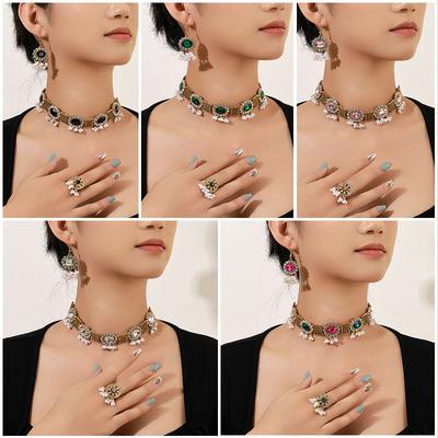 Vintage Court Earrings, Rings, Necklaces, Sets, High-End Female Bohemian Colored Diamond Jewelry.