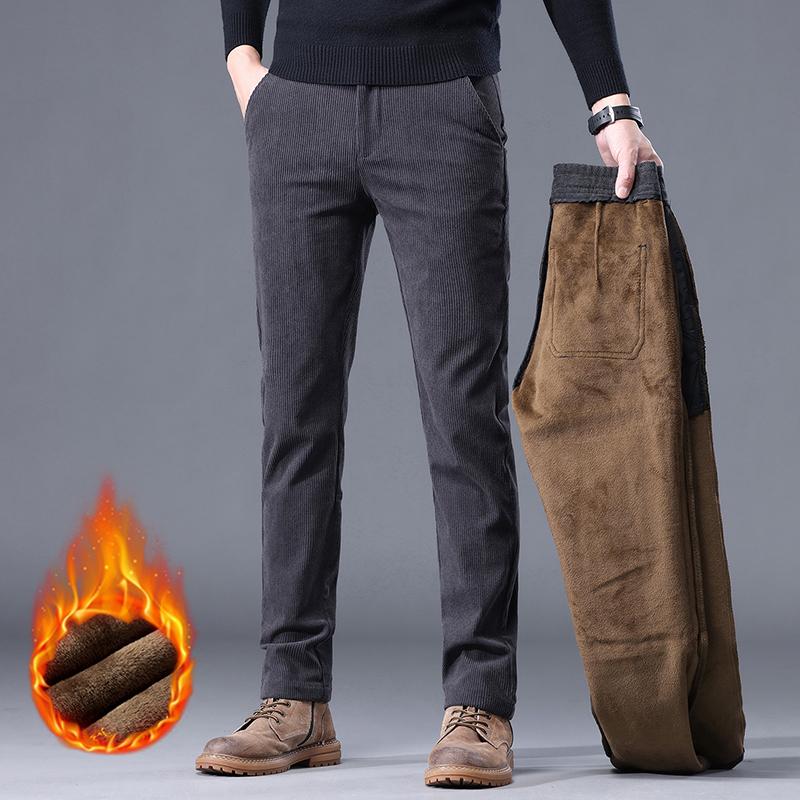 Utumn and Winter Fleece Men's Corduroy Casual Pants Chenille Thick Stretch Business Trousers Mid-rise Thermal Pants