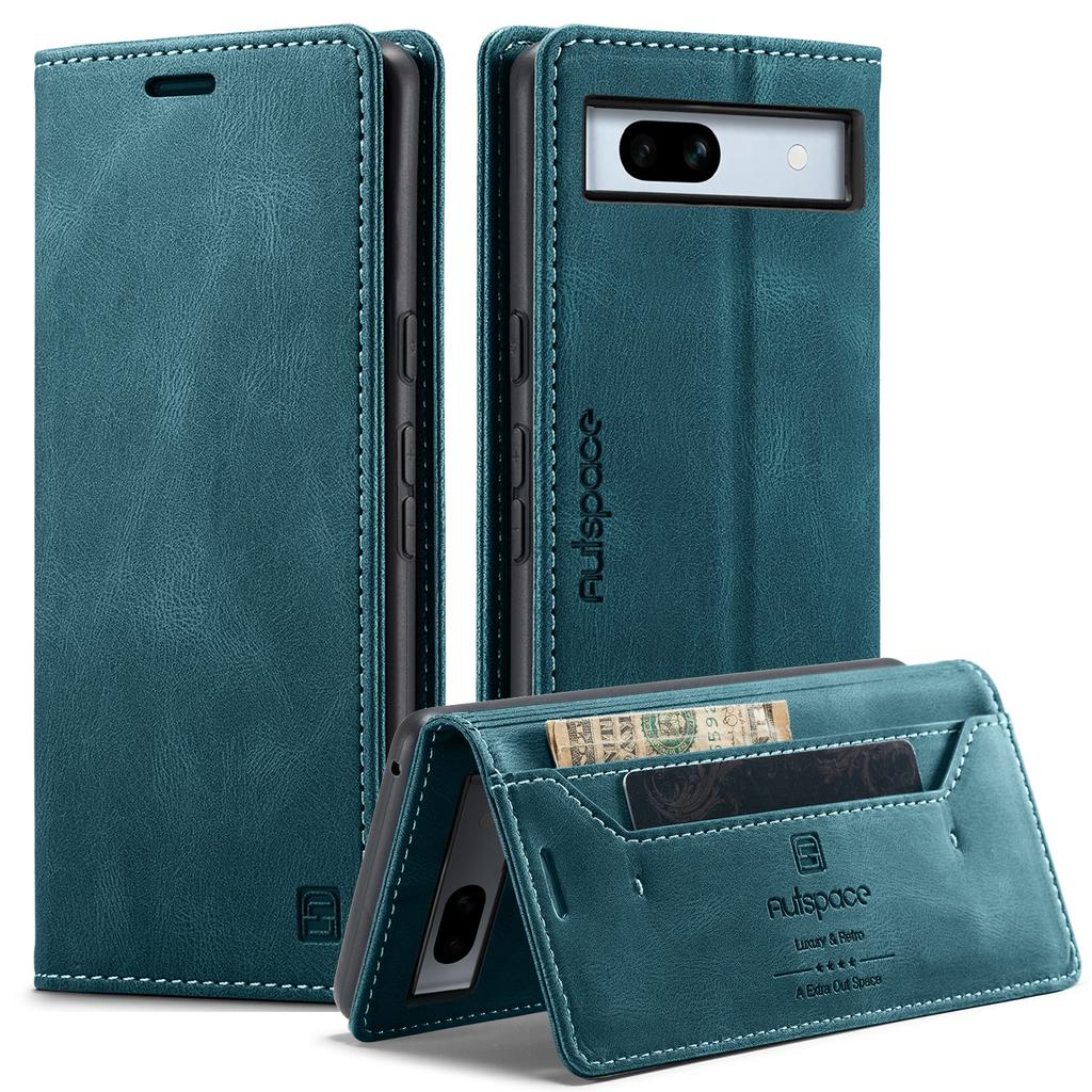 For Google Pixel 7a Wallet Case AUTSPACE A01 Leather Stand Cover with RFID Blocking Card Holder