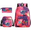 Interstellar Baby Stitch Three-Piece School Bag Cartoon Peripheral Printed Polyester Backpack Student School Bag Leisure Bag