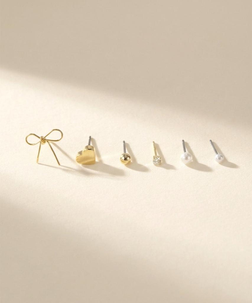 Dieuamour [12Pack] Silk Ribbon Pearl Daily Earring Set