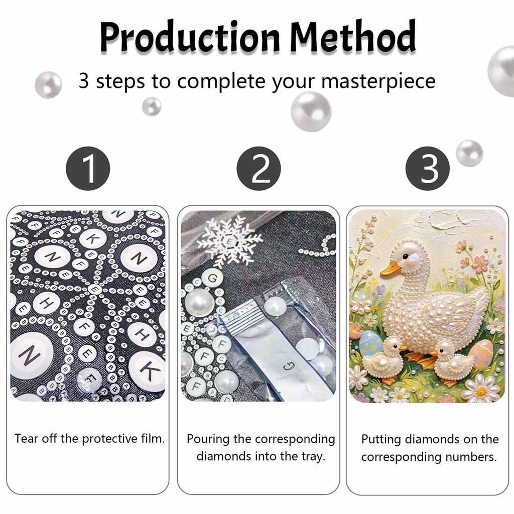 DIY Frameless Pearl Painting Kit Duck Family 3D Shiny Bead Art Canvas Relaxing Creative Craft for Home Wall Decor Gift