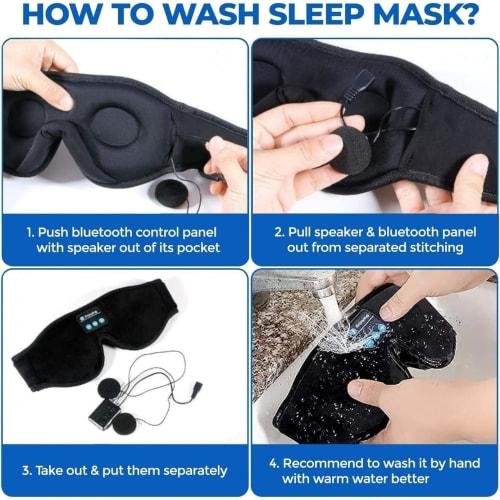 Light-blocking eye mask with earphones and headphones for a restful sleep. Lightweight, 3D design with music function. Perfect for naps, naps, and tra