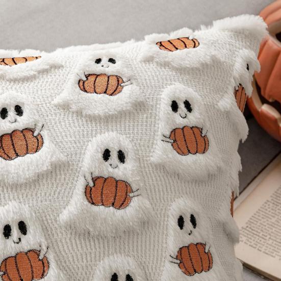 Halloween Pumpkin Ghost Pillow Cover Soft Plush Pillowcase Farmhouse Throw Cushion Case Halloween Porch Decorations