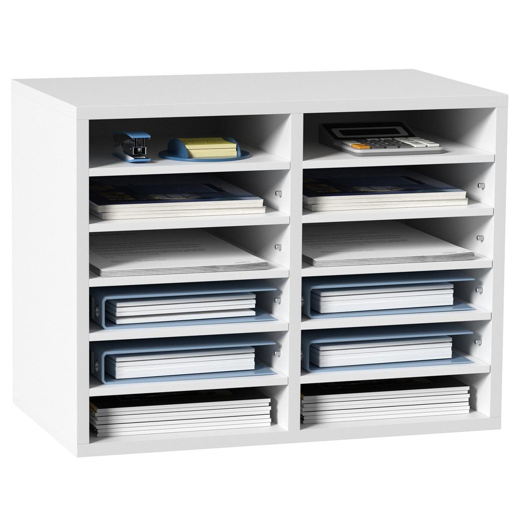 VEVOR Literature Organizers, 12 Compartments Office Mailbox with Adjustable Shelves, Wood Literature Sorter 51.8 X 30.5 X 40.9 Cm for Office, Home