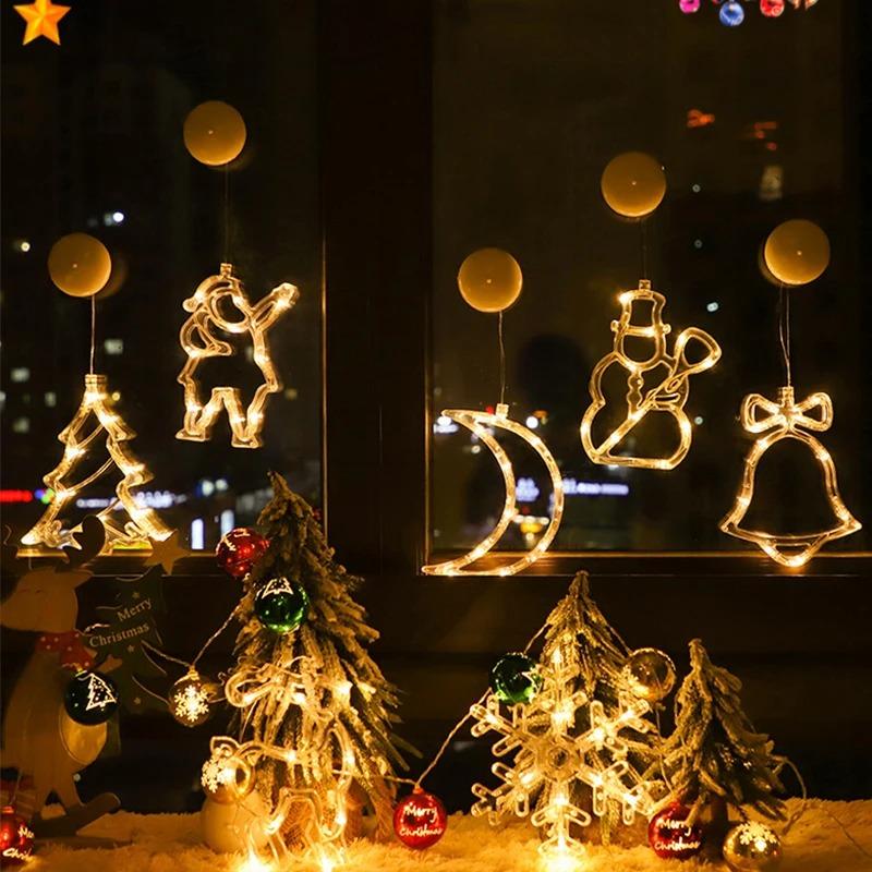 Sněhulák Vánoční strom Hvězda Zvonek Světla Sváteční Okenní Přísavka Lampa Slavnostní Dekorativní LED Světla Domácí Párty Dekorace