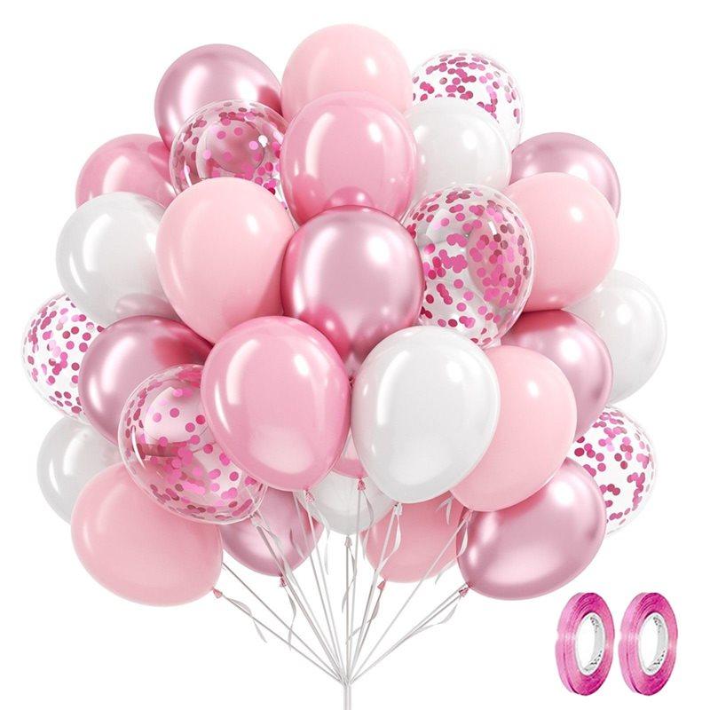 

HHO-Balloons For Boho Bachelorette Birthday Party Decorations- Pink And White 60PCS 12 Inch Confetti Balloons рожевий