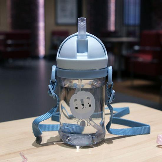 Cartoon Kids' Water Bottle with Non-Slip Strap, Scale, Straw, and Anti-Choke Sip for Kindergarten