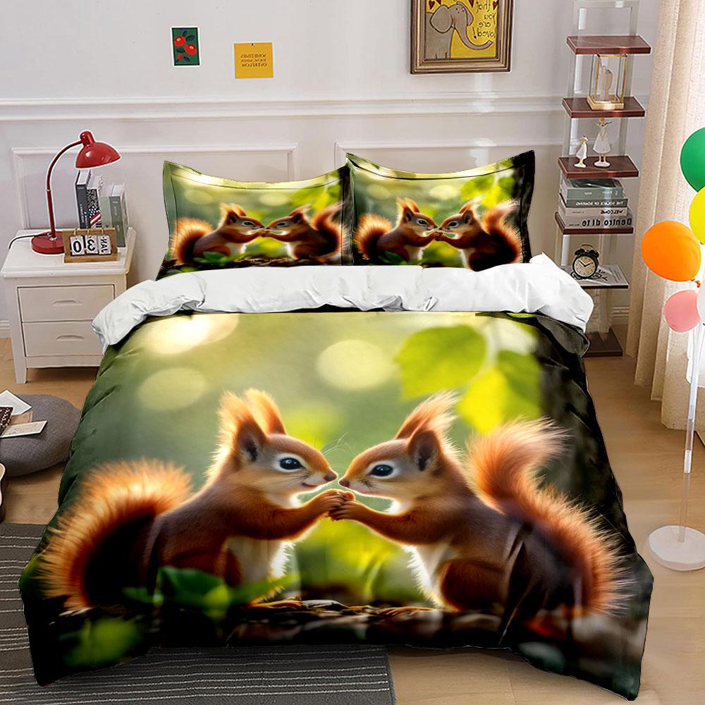 Cute Squirrel Forest Decor Set Multiple Sizes Kid'S And Adults' Bedroom Exquisite 3Pc Bedding Set, Gift