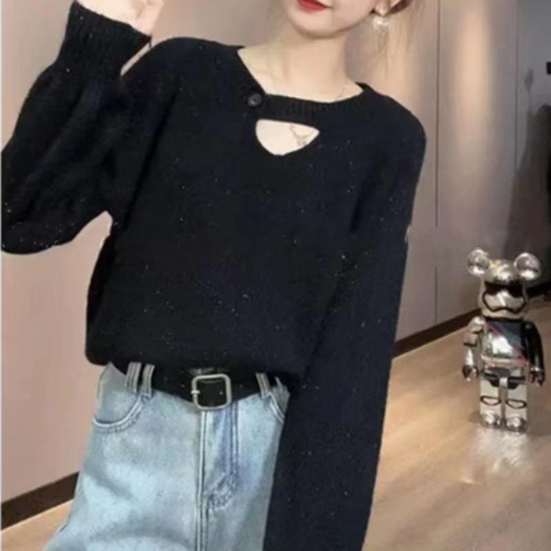Autumn and winter new sweater women's lazy style retro hollow knitted sweater with gentle bottoming shirt top