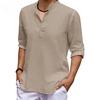 Men's Casual Shirts Solid Color Soft Comfortable Thin Tops Breathable Loose Fashion Button Henry Neck Long Sleeve Blouse